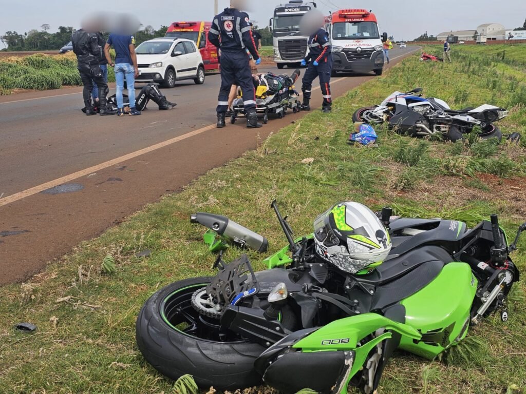 Acidente envolve três motos esportivas na BR-163 entre Toledo e Marechal