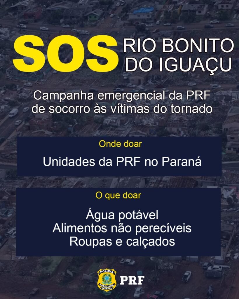 PRF Paraná lança campanha para arrecadar doações às vítimas de tornado em Rio Bonito do Iguaçu (PR)