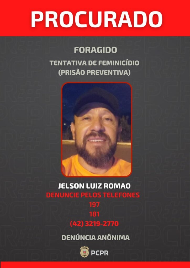 Polícia Civil divulga informações sobre caso de tentativa de feminicídio em Ponta Grossa e busca por foragido