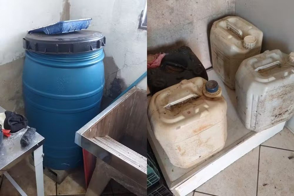 Galões de combustível, tonél com álcool e vasilhames de bebidas são encontrados durante operação contra falsificação de bebidas no Paraná