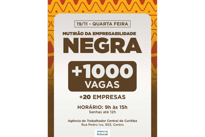 Estado promove na quarta-feira mutirão de emprego em alusão ao Dia da Consciência Negra