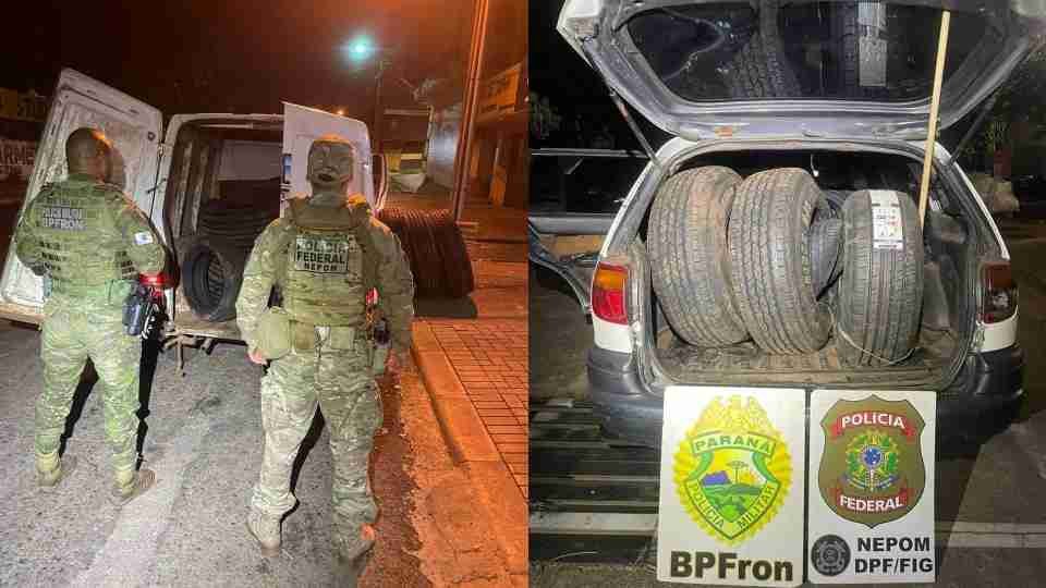 Ação conjunta apreende cerca de 60 pneus contrabandeados e quatro pessoas são detidas em Foz do Iguaçu - catve.com