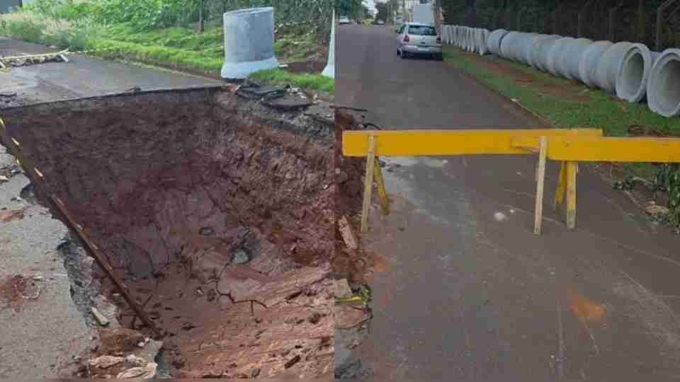 Chuva intensa abre cratera de seis metros e interdita rua em Arapongas - catve.com