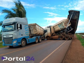 Acidente entre carretas bloqueia rodovia e causa transtornos na MS-276, entre Indápolis e Lagoa Bonita