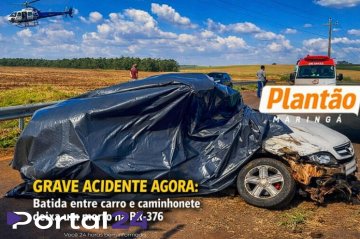 Batida entre carro e caminhonete deixa um morto na BR-376 entre Marialva e Mandaguari