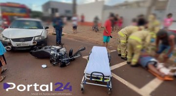 Motociclista sofre fratura aberta após colisão com carro em cruzamento no Brasmadeira