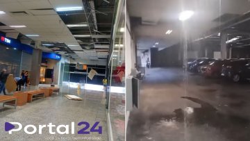 Parte do teto de shopping desaba após temporal em Ponta Grossa