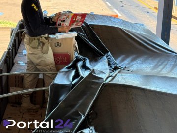 PRF apreende 600 mil maços de cigarros contrabandeados em bitrem na BR-487