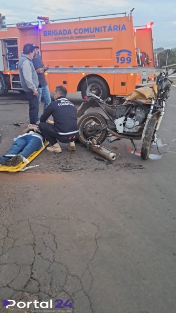 Colisão entre carro e moto deixa vítima em estado grave no acesso ao Jardim Real, em Guaraniaçu