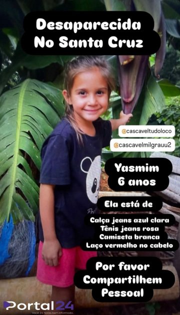 Menina de 6 anos está desaparecida no bairro Santa Cruz