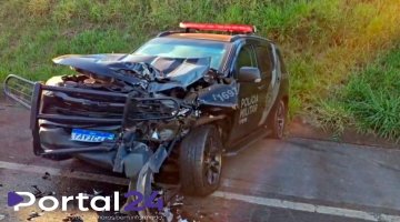 Viatura da Rotam fica destruída após acidente na PR-317, no Paraná