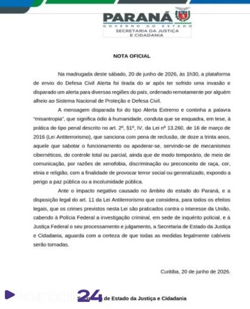 Alerta com termo ‘misantropia’ pode ser enquadrado como terrorismo, diz Governo do Paraná
