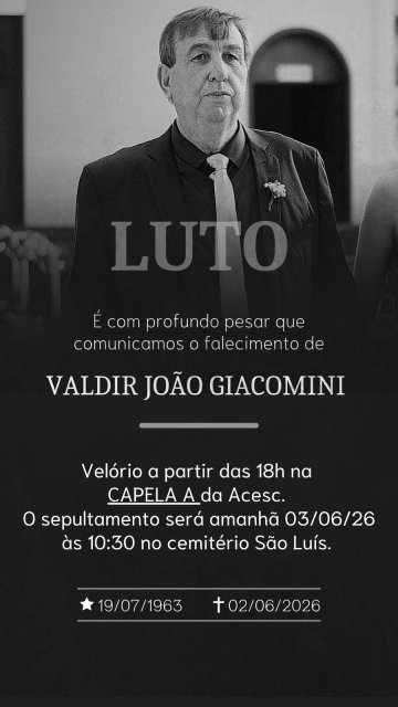 Aos 62 anos, morre em Cascavel Valdir João Giacomini