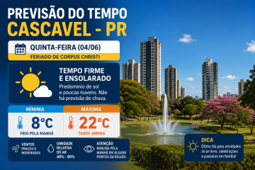 Corpus Christi terá sol, frio pela manhã e tempo firme em Cascavel