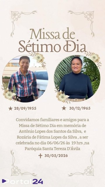 Santa Tereza do Oeste terá Missa de Sétimo Dia em memória de Antônio e Rozária