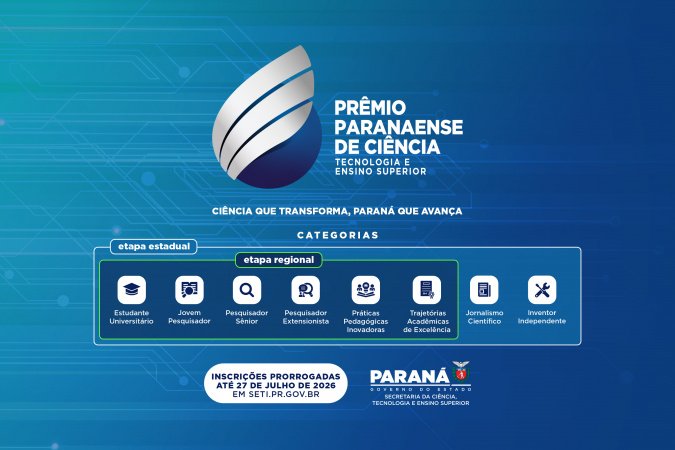 Prêmio Paranaense de Ciência recebe inscrições até 27 de julho em diferentes categorias