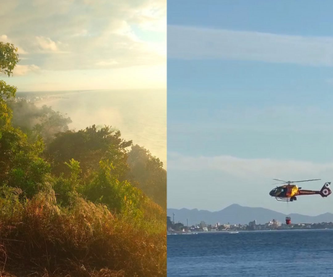 Com helibalde, Bombeiros mantêm força-tarefa para combater incêndio no Morro do Boi
