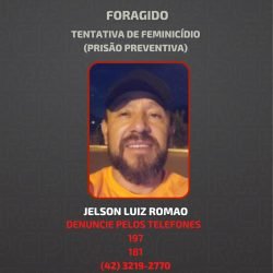 Polícia Civil divulga informações sobre caso de tentativa de feminicídio em Ponta Grossa e busca por foragido