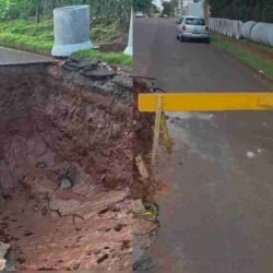 Chuva intensa abre cratera de seis metros e interdita rua em Arapongas - catve.com