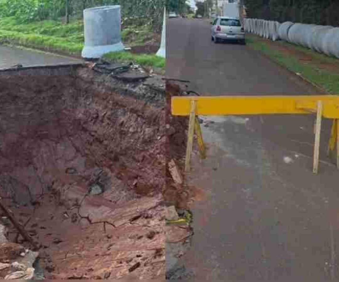 Chuva intensa abre cratera de seis metros e interdita rua em Arapongas - catve.com