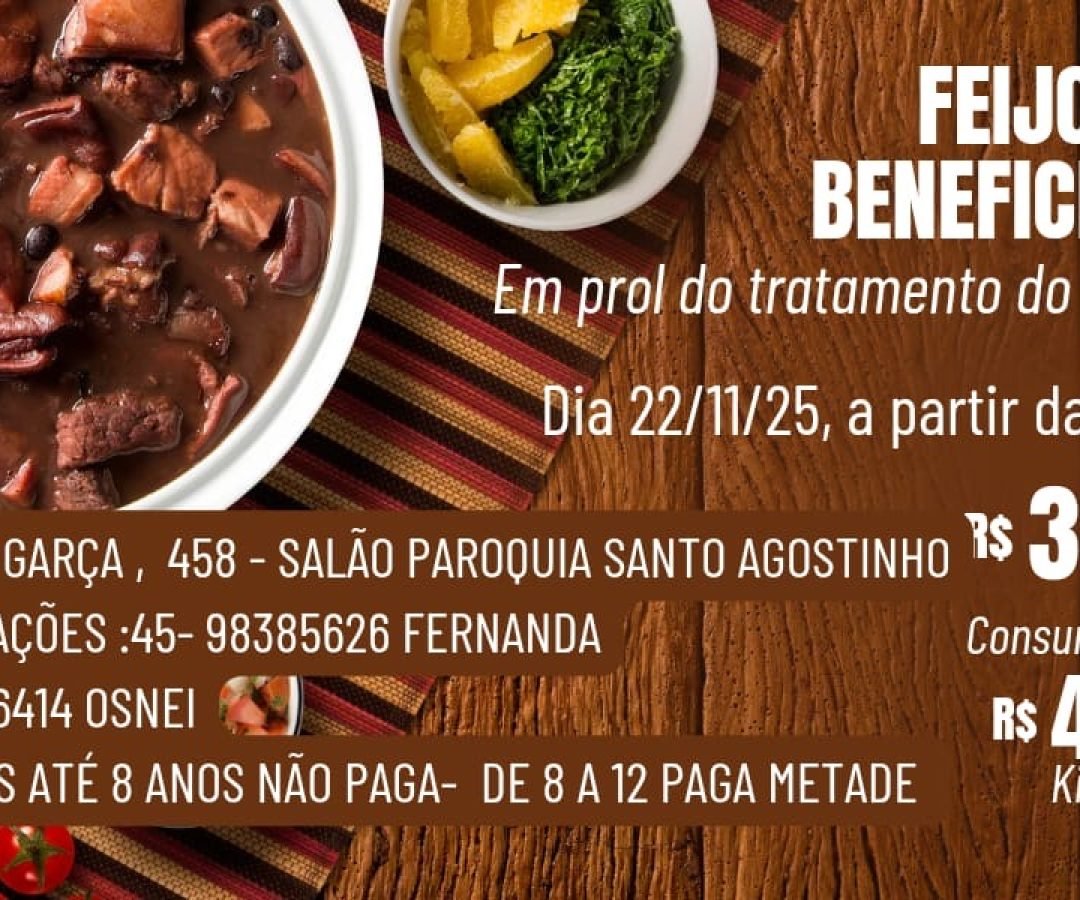 Feijoada beneficente em prol do tratamento do Vinícius acontece no dia 22 de novembro em Cascavel