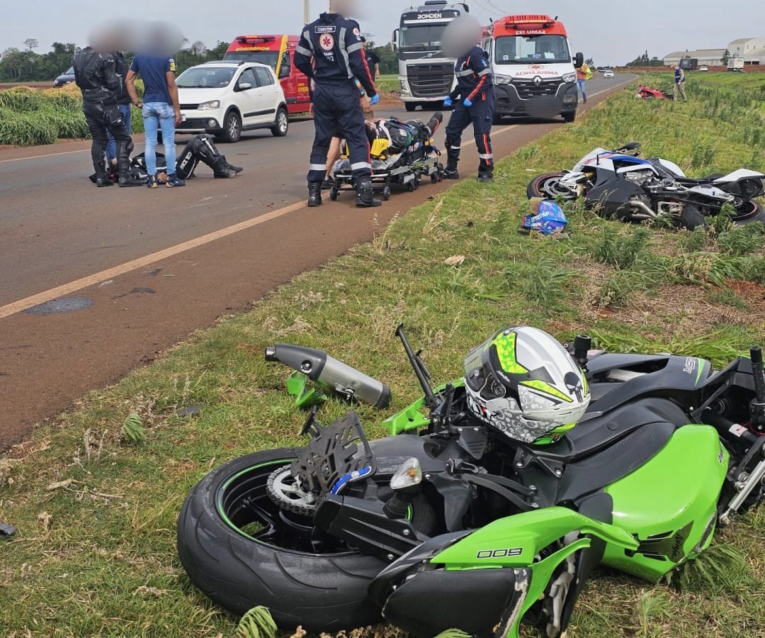 Acidente envolve três motos esportivas na BR-163 entre Toledo e Marechal