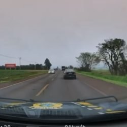 Câmera de viatura registra capotamento de traficante durante acompanhamento policial na BR-369