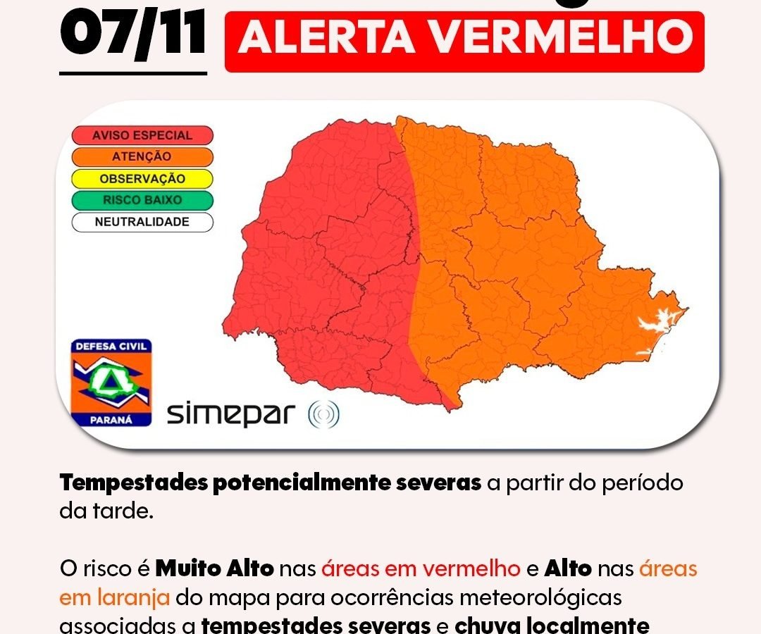 Cascavel entra em alerta para tempestades nesta sexta-feira