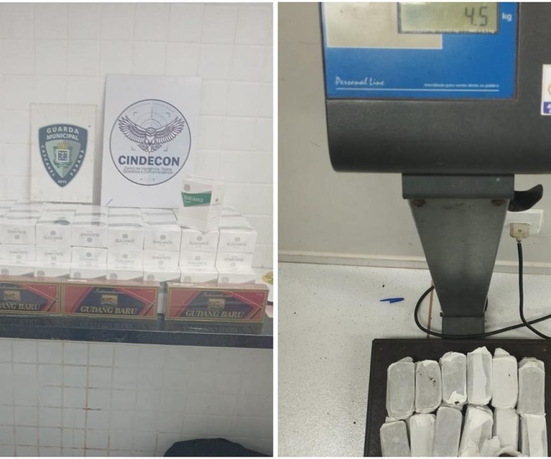 Guarda Municipal apreende 4,5 kg de haxixe e 254 carteiras de cigarro na rodoviária de Cascavel