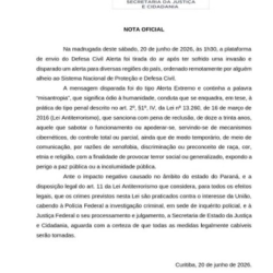 Alerta com termo ‘misantropia’ pode ser enquadrado como terrorismo, diz Governo do Paraná