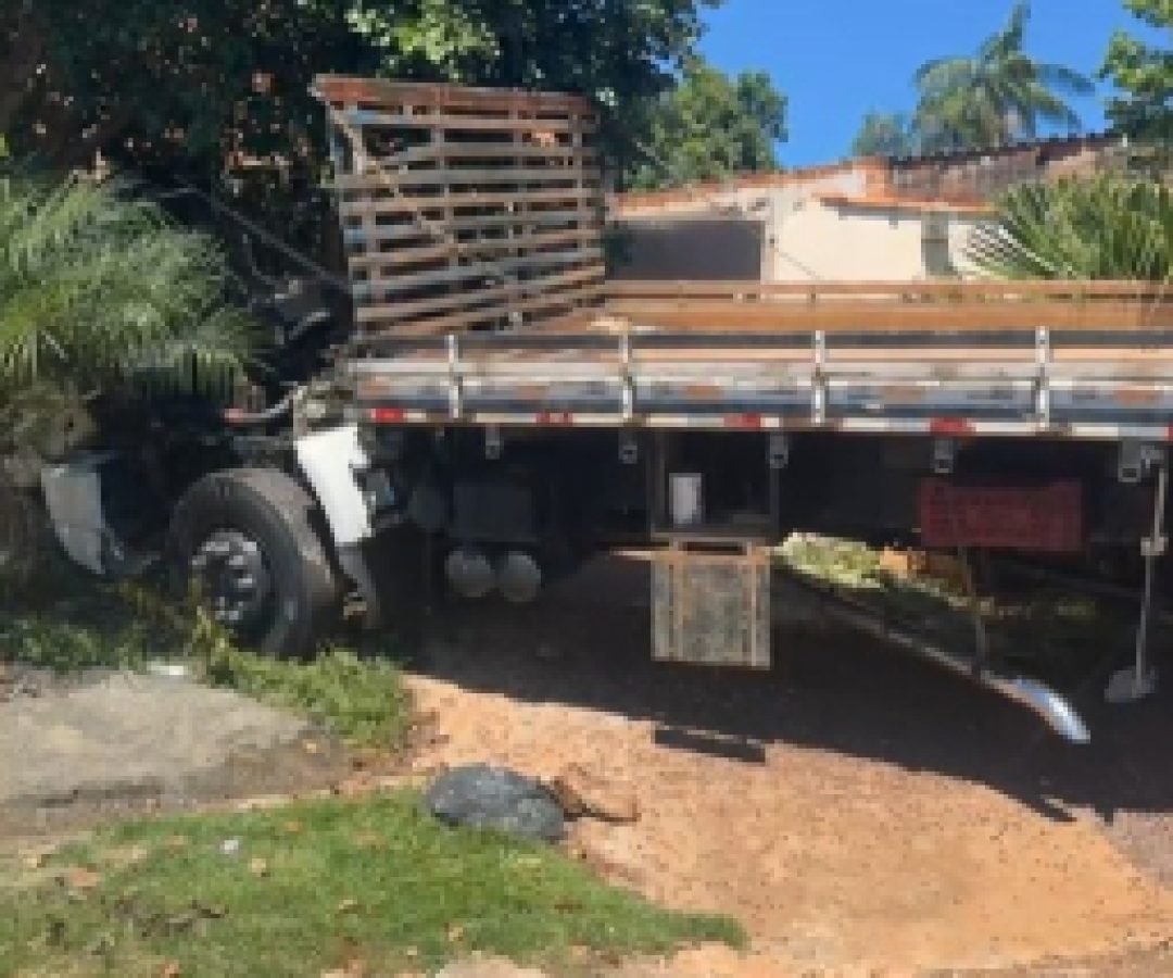 Caminhão invade quintal em Campo Mourão