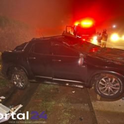 Casal fica ferido após caminhonete capotar em Santa Maria, distrito de Santa Tereza do Oeste