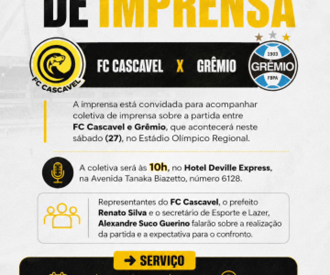 Coletiva de imprensa destaca expectativa para FC Cascavel x Grêmio em Cascavel