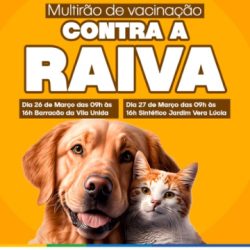 Corbélia realiza mutirão de vacinação contra a raiva para cães e gatos nos dias 26 e 27 de março