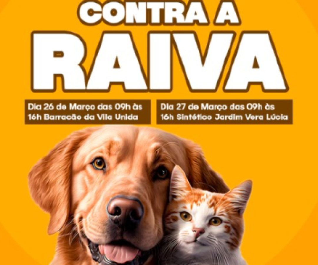 Corbélia realiza mutirão de vacinação contra a raiva para cães e gatos nos dias 26 e 27 de março