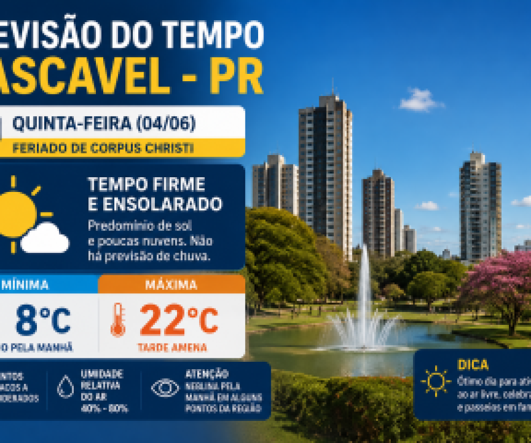 Corpus Christi terá sol, frio pela manhã e tempo firme em Cascavel