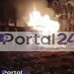 Hilux é encontrada completamente incendiada em área rural no Oeste do Paraná