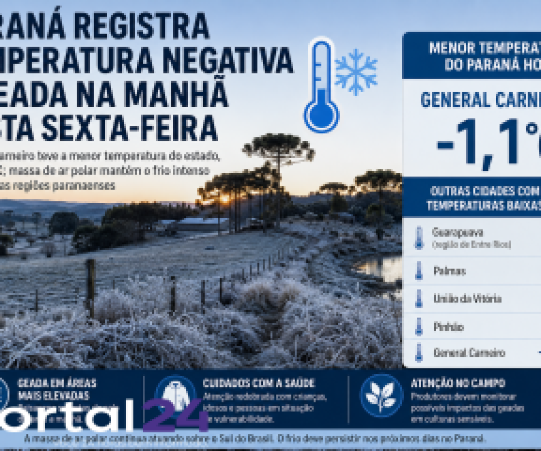 Paraná registra temperatura negativa enquanto em SC tem mínima de -6,7°C