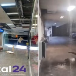 Parte do teto de shopping desaba após temporal em Ponta Grossa
