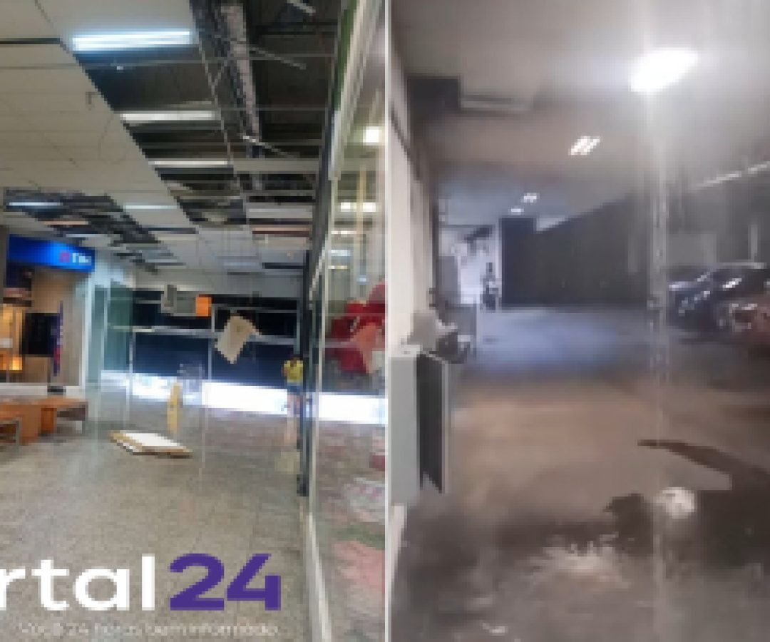 Parte do teto de shopping desaba após temporal em Ponta Grossa