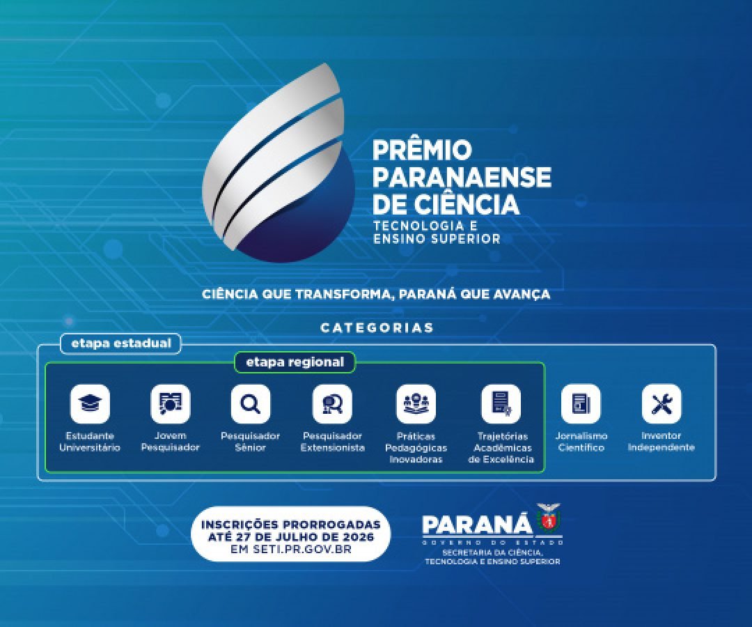 Prêmio Paranaense de Ciência recebe inscrições até 27 de julho em diferentes categorias