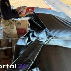 PRF apreende 600 mil maços de cigarros contrabandeados em bitrem na BR-487