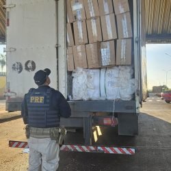 PRF apreende carreta com 325 mil maços de cigarros contrabandeados na BR-163 em Guaíra