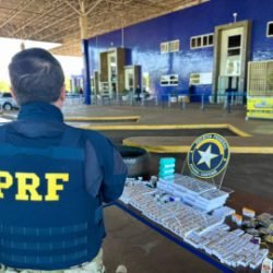 PRF apreende mercadorias contrabandeadas ocultas em micro-ônibus paraguaio na BR-277