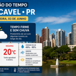 Quarta-feira será de tempo firme e frio pela manhã em Cascavel