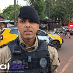 Tenente D Jesus repassa informações sobre homicídio no bairro 14 de Novembro, em Cascavel