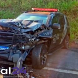 Viatura da Rotam fica destruída após acidente na PR-317, no Paraná