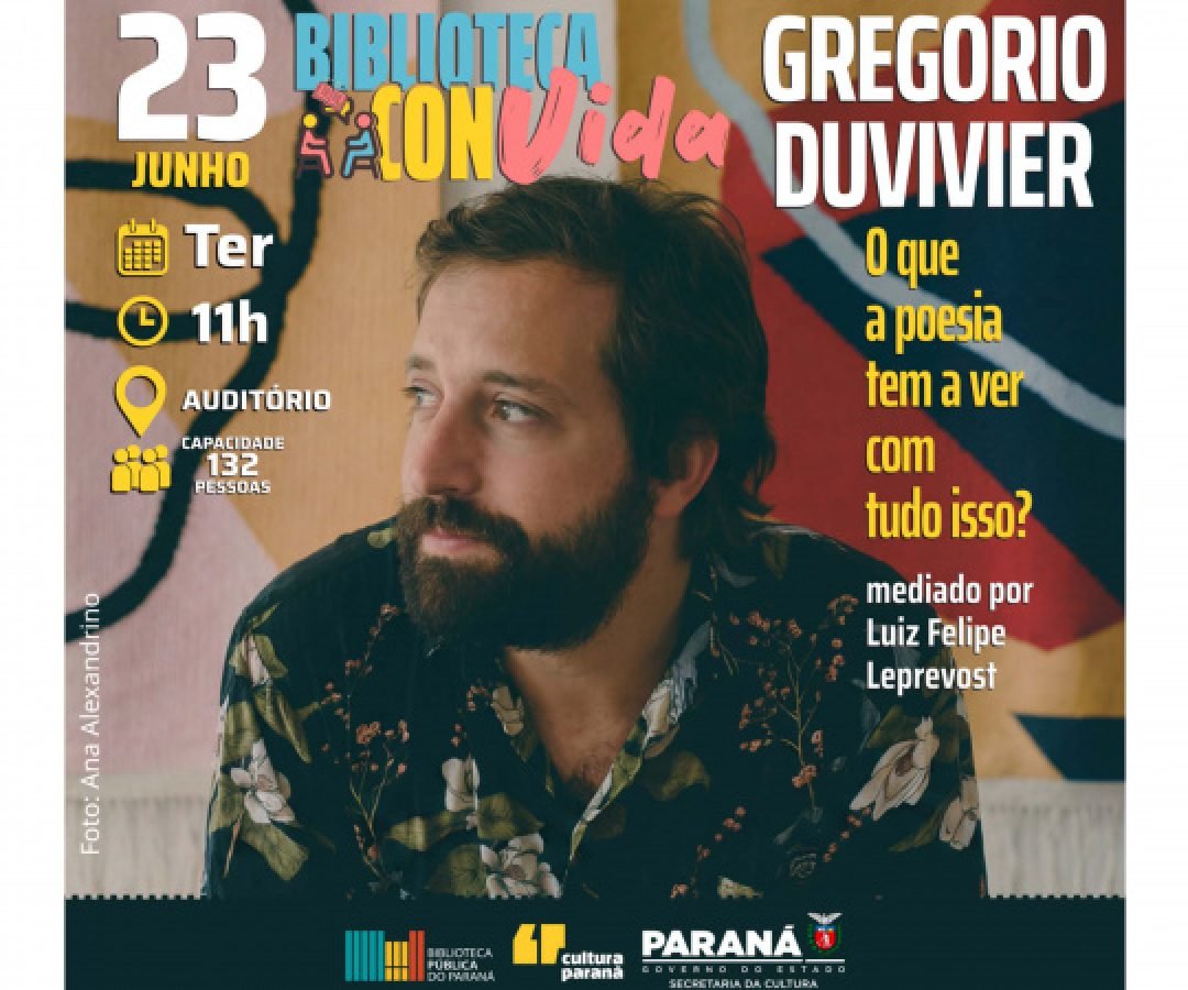 Projeto Biblioteca ConVida traz Gregorio Duvivier para debate na próxima terça-feira